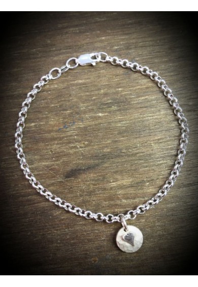 Plannished Hearts Silver Bracelet with Silver Heart